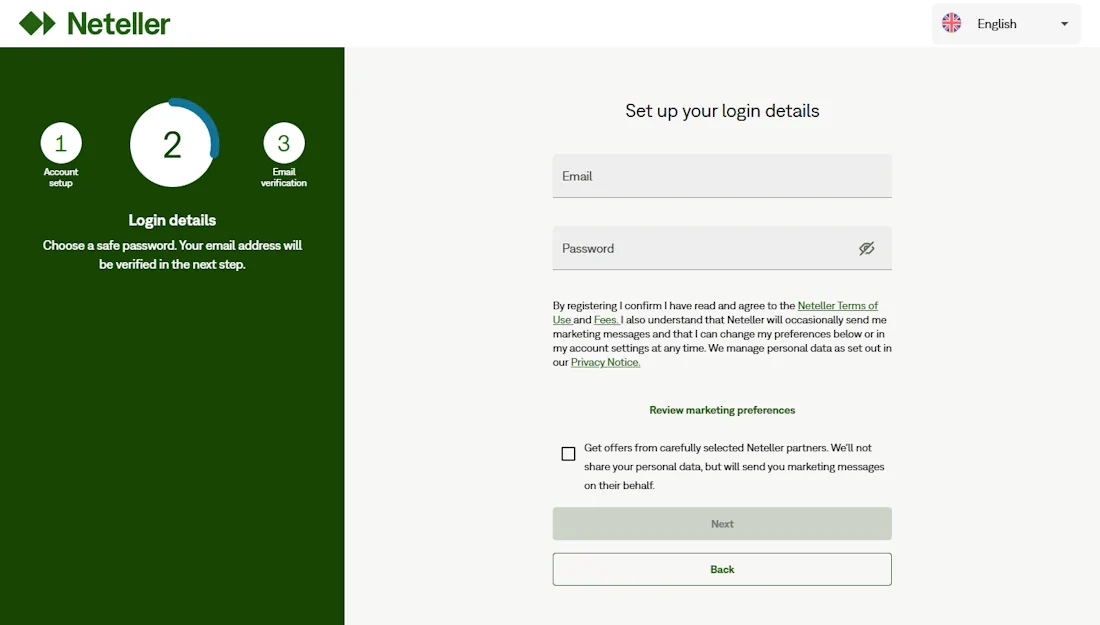 Neteller Signing up for Neteller Screenshot